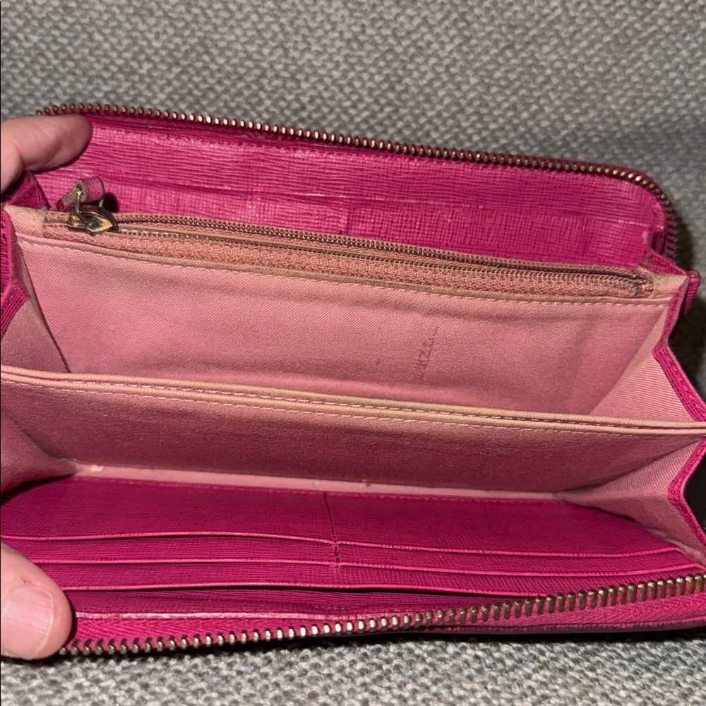 Fendi Logo Authentic Zippy Zucca Spalmati Wallet Pink